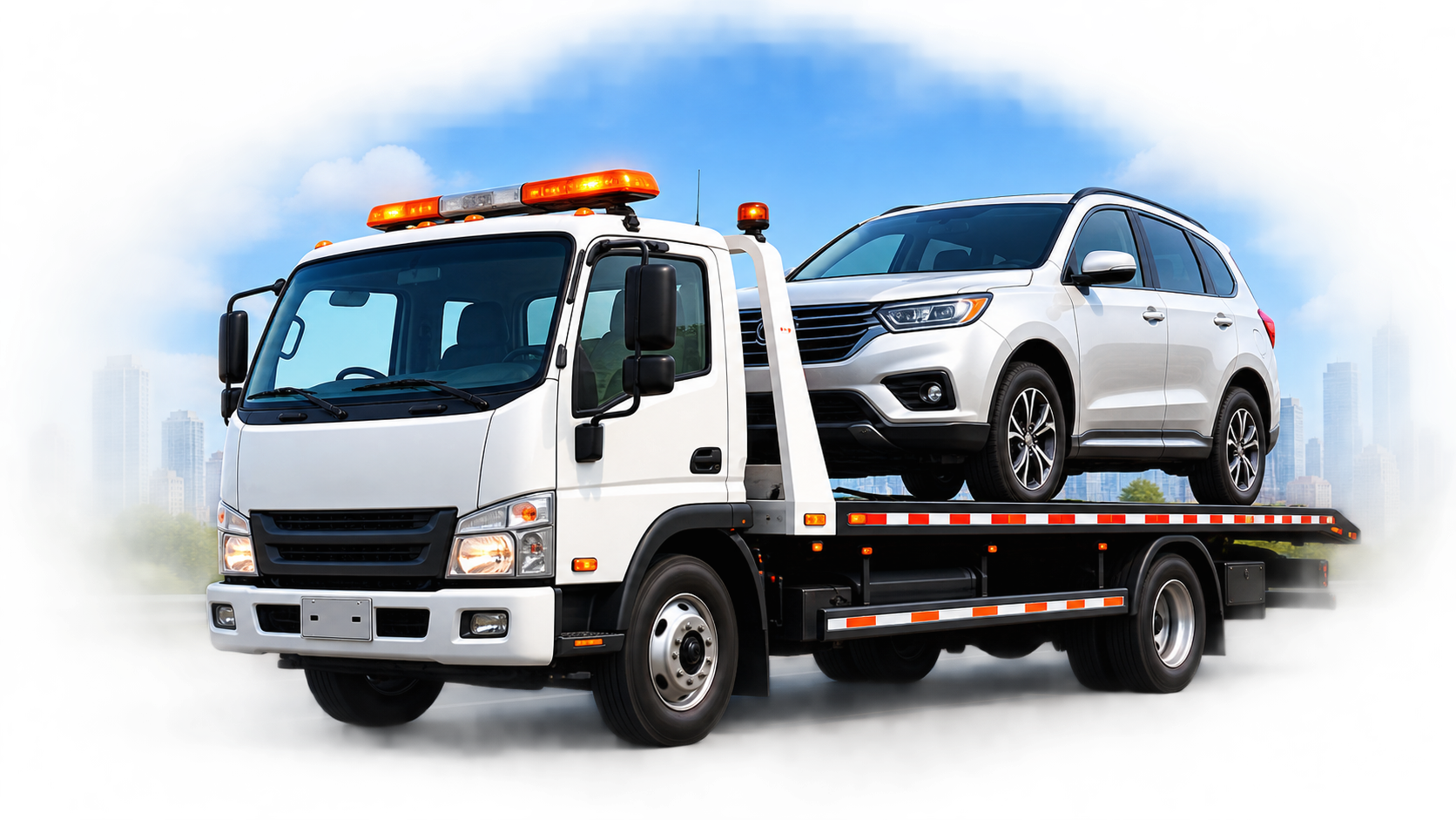 Zee Car Towing Services flatbed tow truck carrying an SUV